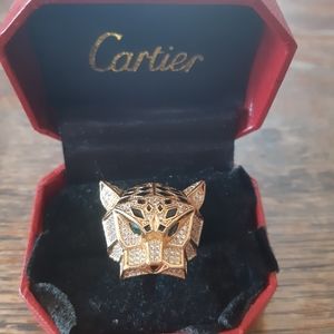 Cartier Panther dupe. Fabulous gold, enamel and zirconia luxury ring..new size 8